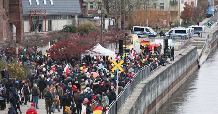 "Pokój" i "wolność". Protest koronasceptyków z Polski i Niemiec