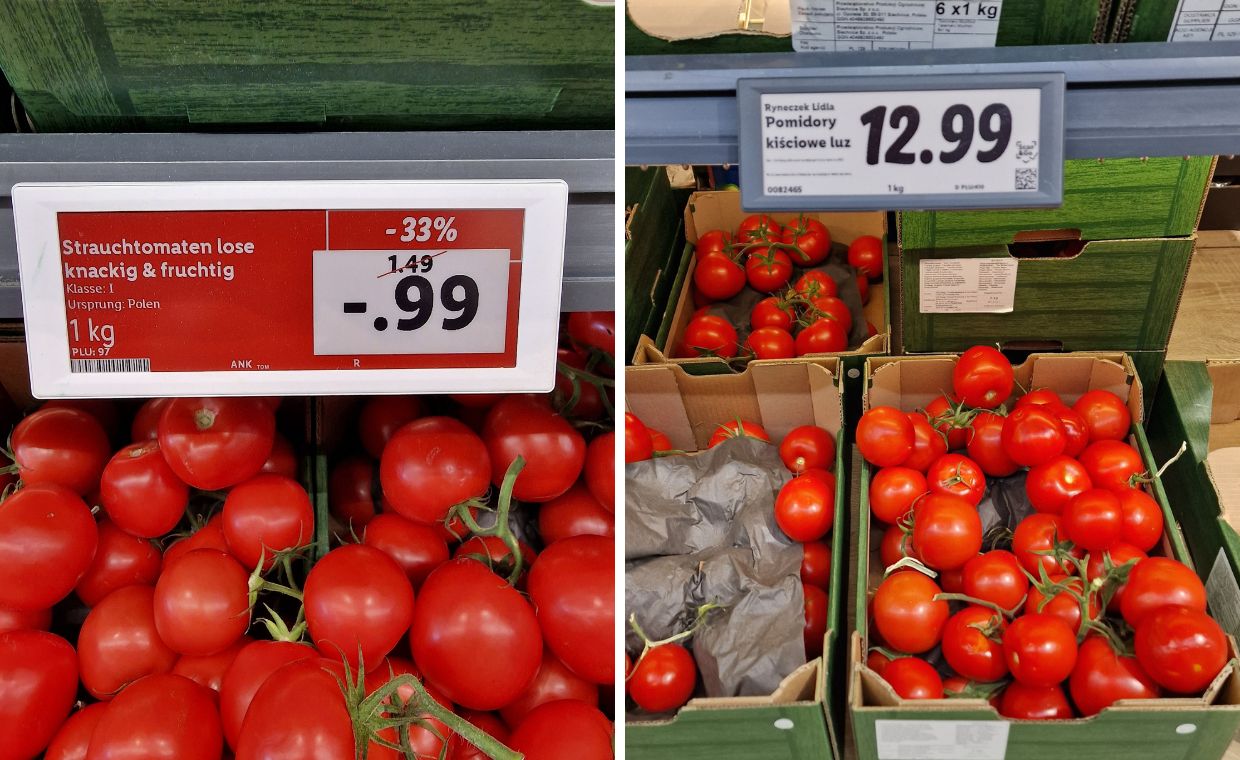 Ceny prawdopodobnie tych samych pomidorów w Berlinie 