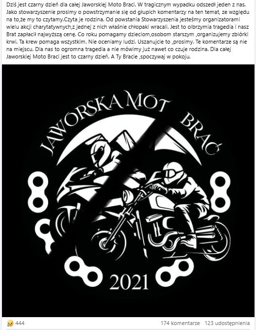 Jaworska Moto-Brać żegna członka swojego zespołu.