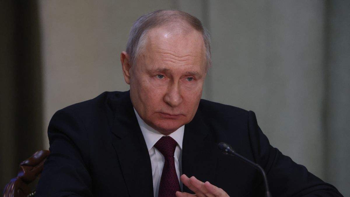 MOSCOW, RUSSIA - MARCH 15: (RUSSIA OUT) Russian President Vladimir Putin is seen during his annual meeting with prosecutors on March 15, 2023, in Moscow, Russia. Putin instructed the Prosecutor General's Office to actively protect the rights of participants of the so called Special Military Operation in Ukraine. (Photo by Contributor/Getty Images)