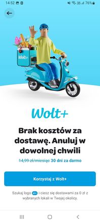 Wolt+ - menu w aplikacji