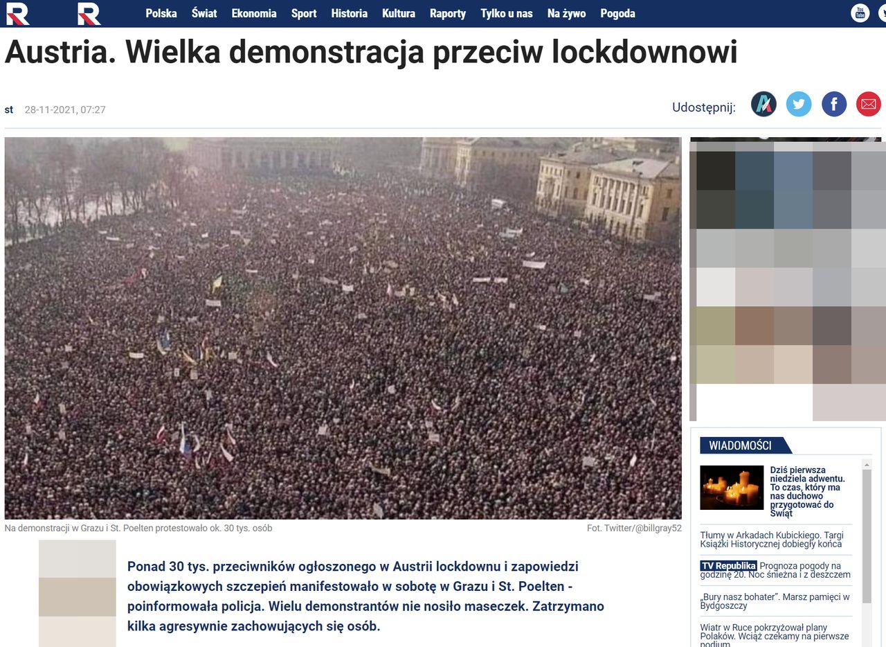 Kompromitacja TV Republika. Zdjęcie z "protestu antyszczepionkowców" ma 30 lat