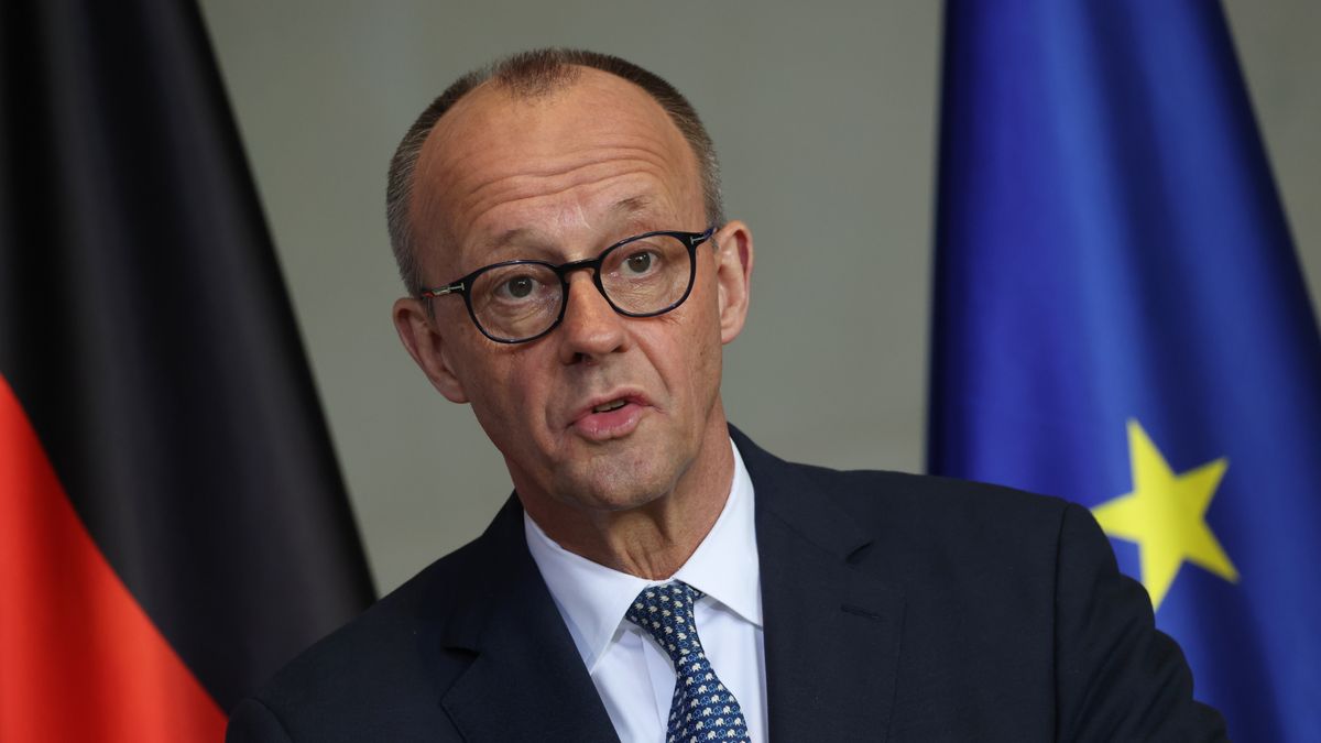 BERLIN, GERMANY - MARCH 16: German Chancellor Friedrich Merz and new Dutch Prime Minister Rob Jetten (not pictured) speak to the media following talks at the Chancellery on March 16, 2026 in Berlin, Germany. The two leaders discussed the current U.S.-Israeli conflict in Iran and Russia's war in Ukraine, among other issues. (Photo by Sean Gallup/Getty Images)