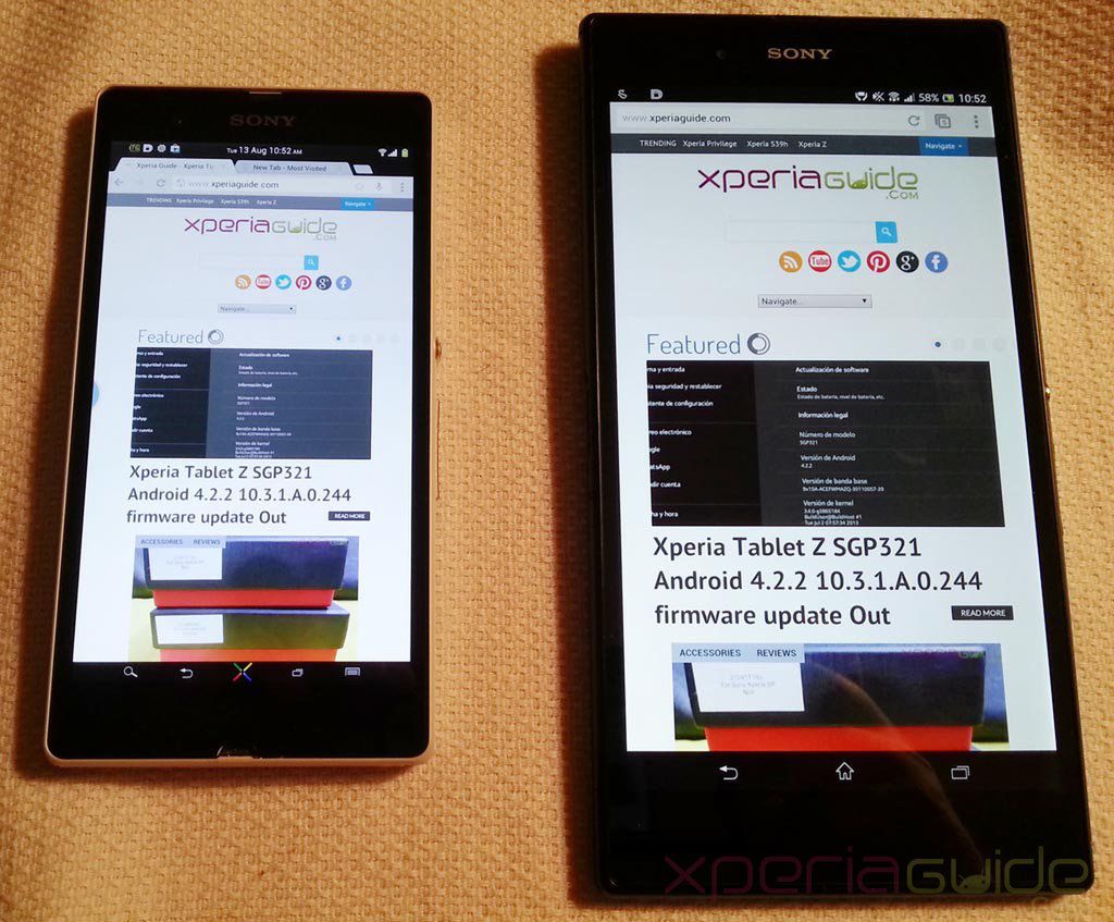 Porównanie ekranów Xperii Z i Xperii Z Ultra (fot. xperiaguide)