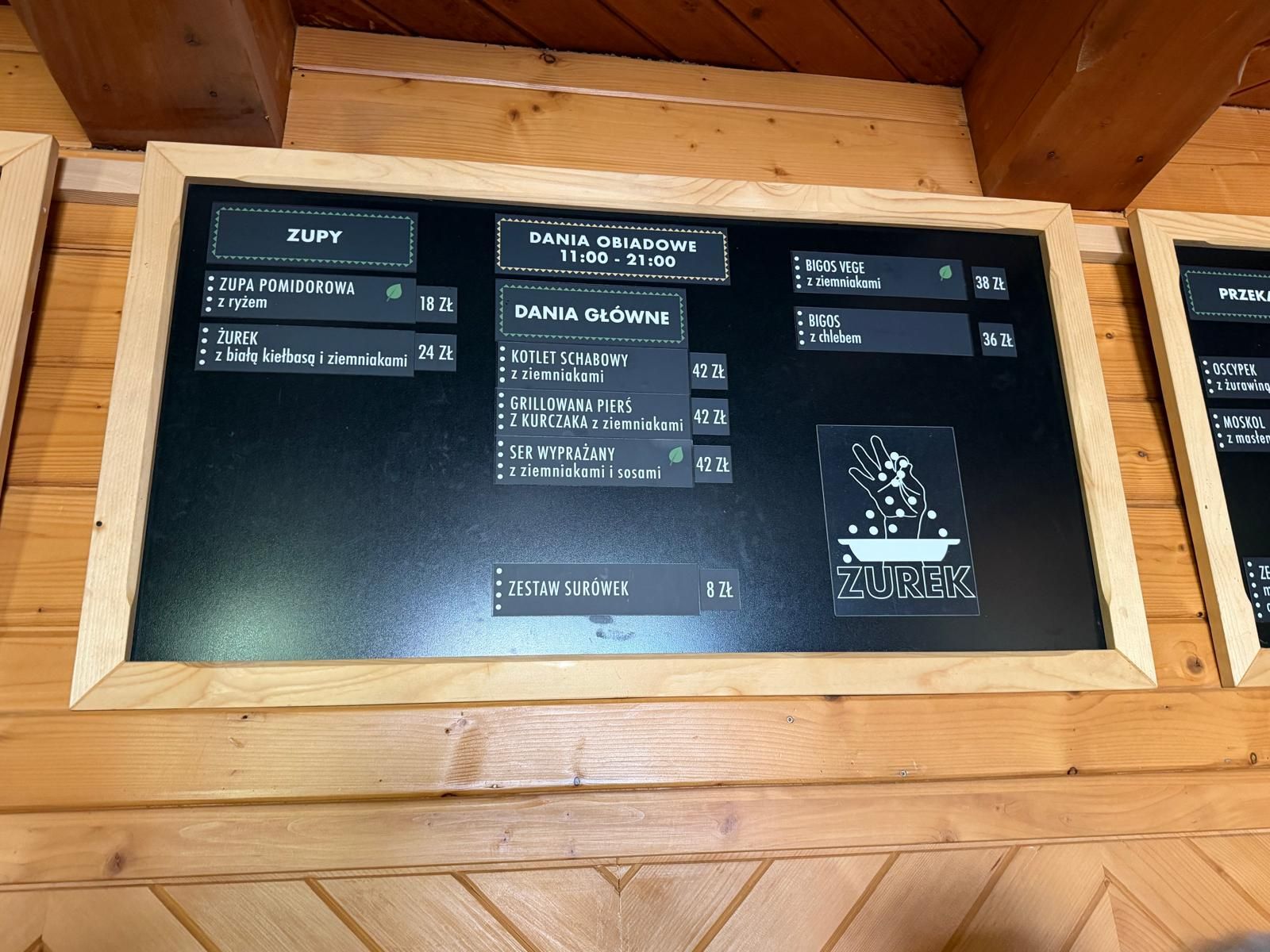 Menu w schronisku w Dolinie Pięciu Stawów
