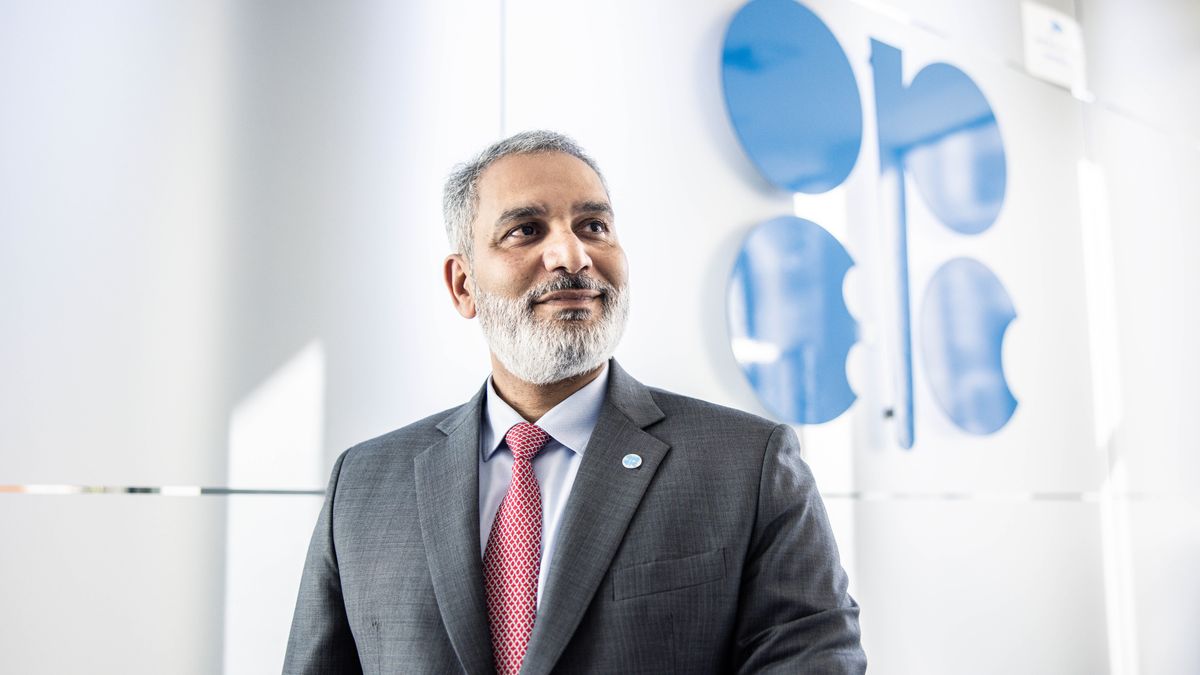 Haitham al-Ghais, secretary-general of Organization of Petroleum Exporting Countries (OPEC), following a Bloomberg Television interview at the OPEC headquarters in Vienna, Austria, on Wednesday, Aug. 17, 2022. Fears over slowing consumption in China and the wider world -- which have pushed crude prices 16% lower this month -- have been exaggerated, Al-Ghais said. Photographer: Akos Stiller/Bloomberg via Getty Images