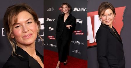 Nonszalancka Renee Zellweger promuje serial o morderczyni w eleganckim garniturze (ZDJĘCIA)