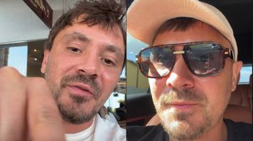 Daniel Martyniuk z butelką piwa nadaje z kanapy. Nabija się z policji