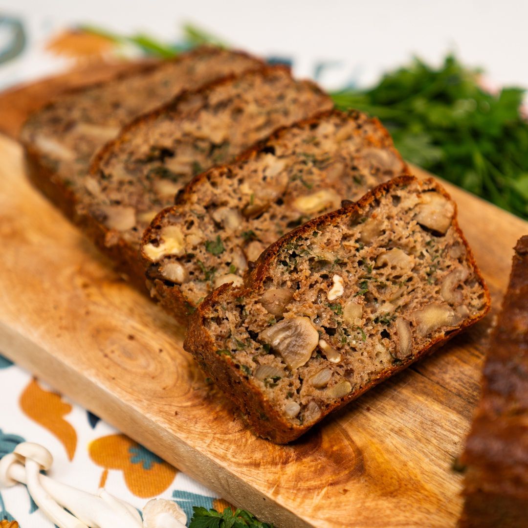Delicious bread with mushrooms and crunchy walnuts