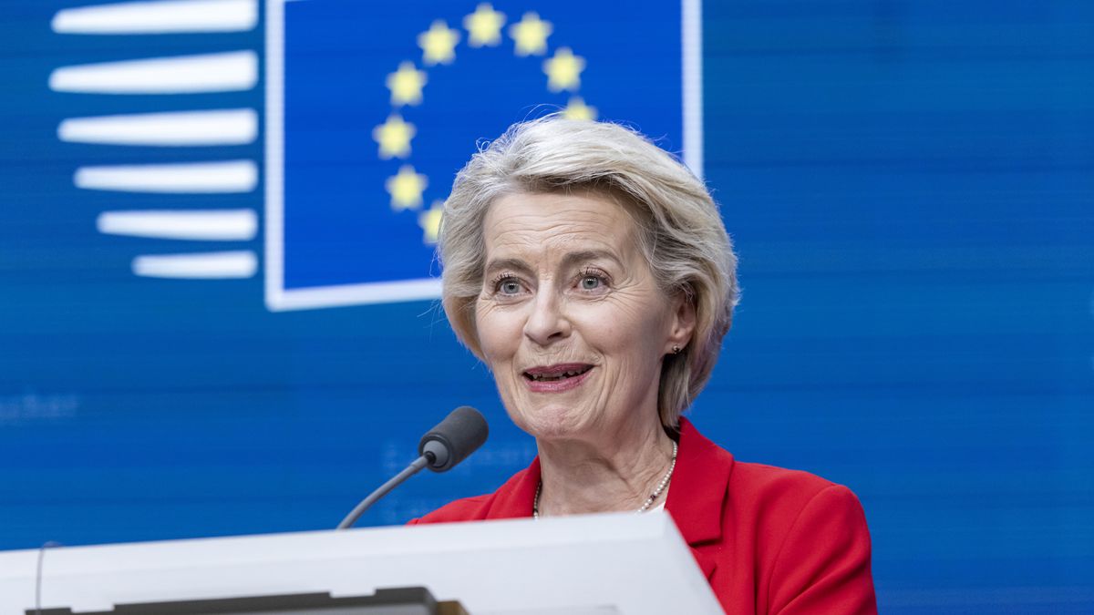 Ursula von der Leyen President of the European Commission attends a press conference after the end of the European Council summit with PM of Poland and President of the European Council, after the EU leaders meeting at the headquarters of the European Council. Leaders discussed about the Middle East crisis, Ukraine, EU in the world and competitiveness, Migration and European Defense and security, Moldova, Western Balkans and Internal Security, preparedness and hybrid activities. Brussels, Belgium on June 26, 2025 (Photo by Nicolas Economou/NurPhoto via Getty Images)