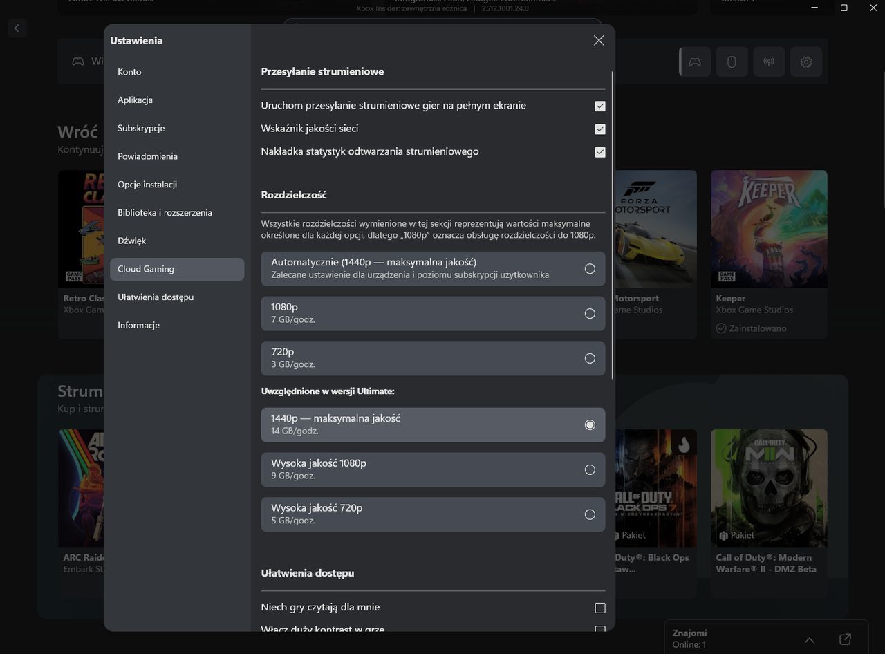 Tak wygląda teraz menu opcji