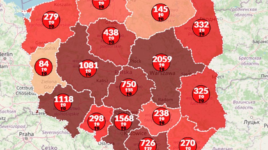 Mapa koronawirusa w Polsce. Ponad 10 tysięcy zarażonych