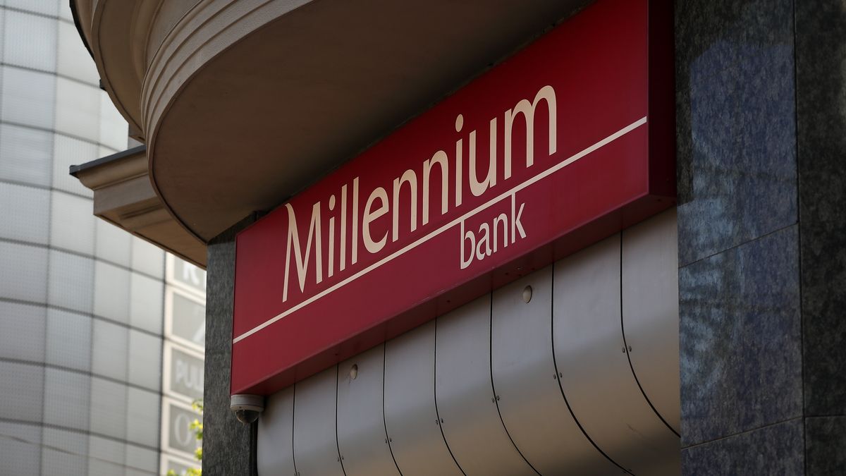 The Millennium Bank logo is seen on the street in Katowice, Poland, on April 23, 2025. (Photo by Klaudia Radecka/NurPhoto via Getty Images)
