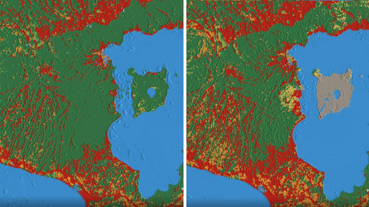 Dzięki Dynamic World możemy m.in. zobaczyć zmiany, które nastąpiły po erupcji wulkanu na Filipinach w styczniu 2020 r.