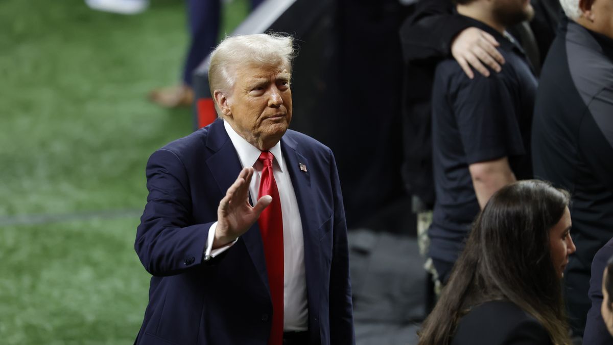 NEW ORLEANS, LA - FEBRUARY 09: President Donald Trump waves to the fans during Super Bowl LIX between the Philadelphia Eagles and the Kansas City Chiefs on February 09, 2025, at the Caesars Superdome in New Orleans, LA. (Photo by Bob Kupbens/Icon Sportswire via Getty Images)