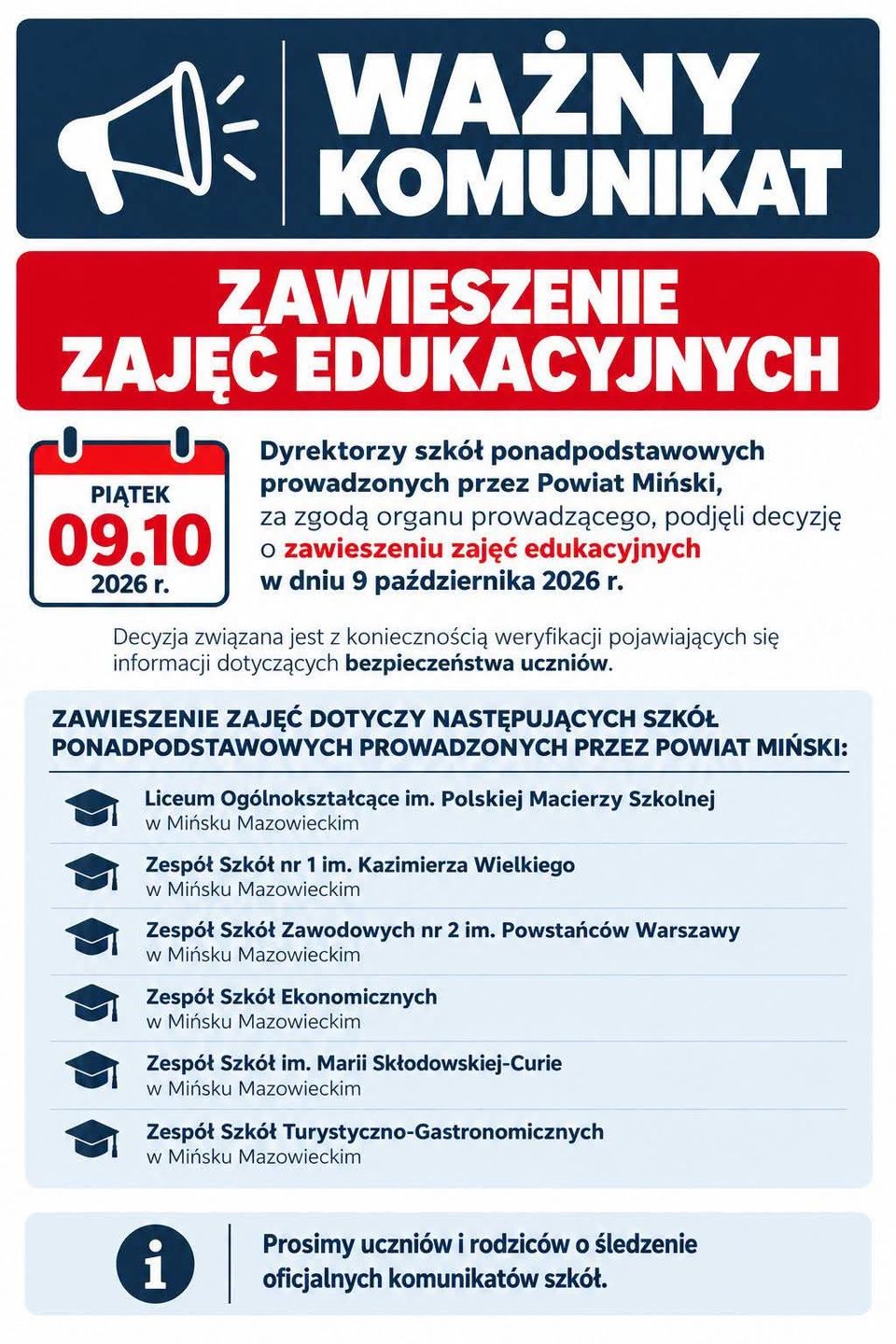 Komunikat ws. szkół