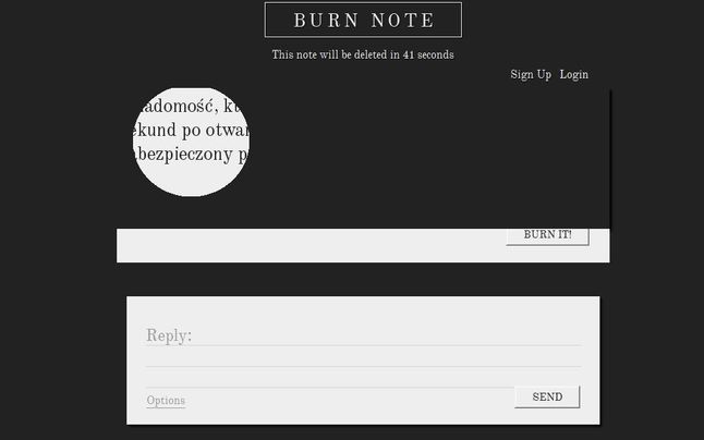 Burn Note - wiadomość widziana przez odbiorcę