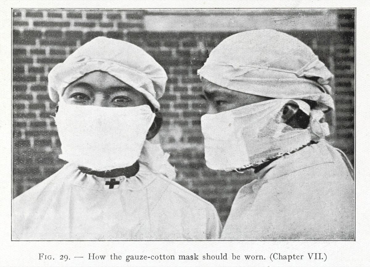 Wu Lien-Teh, "Traktat o dżumie płucnej". Instrukcja noszenia maski, 1926 r.