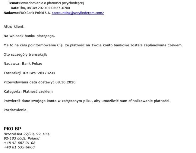 Fałszywa wiadomość e-mail