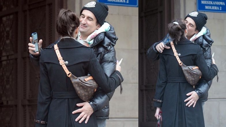 Marcela Leszczak i Misiek Koterski całują się na rodzinnym spacerze z synkiem