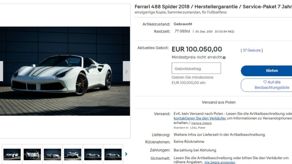 Ogłoszenie licytacji ferrari Roberta Lewandowskiego
