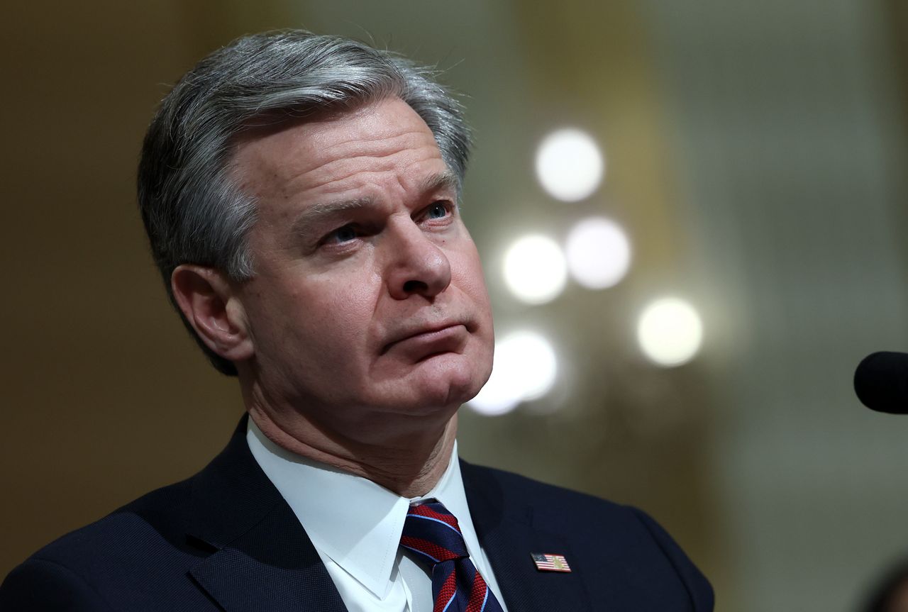 WASHINGTON, DC - JANUARY 31: FBI Director Christopher Wray testifies before the House (Select) Strategic Competition Between the United States and the Chinese Communist Party Committee on Capitol Hill on January 31, 2024 in Washington, DC. The Committee heard from intelligence officials on China's Cyber threat to the United States. (Photo by Kevin Dietsch/Getty Images)