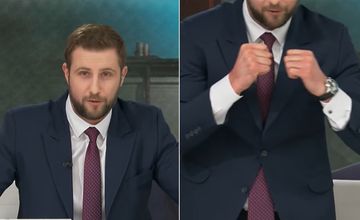 Miłosz Kłeczek jak bokser. To miało symbolizować prezydenta