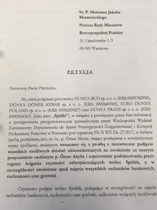 Petycja pracowników wielkopolskich zakładów w Zdunach i Kobiernie.