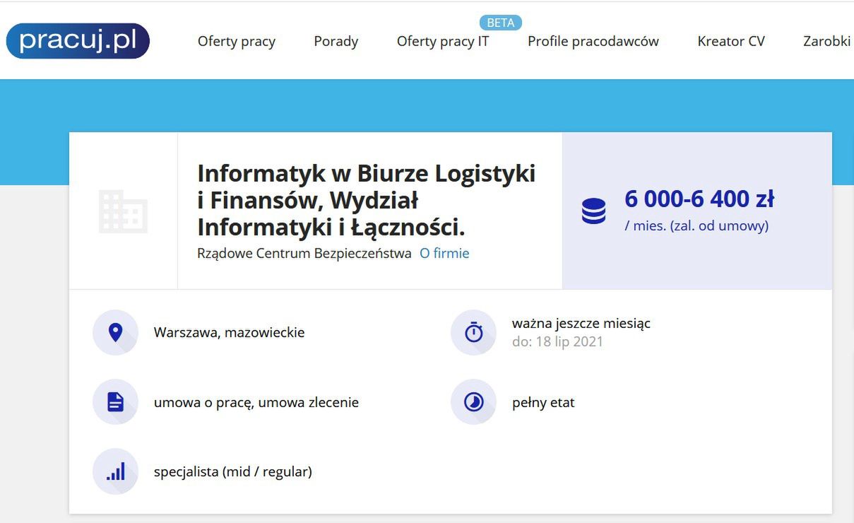 Zmieniona oferta RBC na portalu pracuj.pl