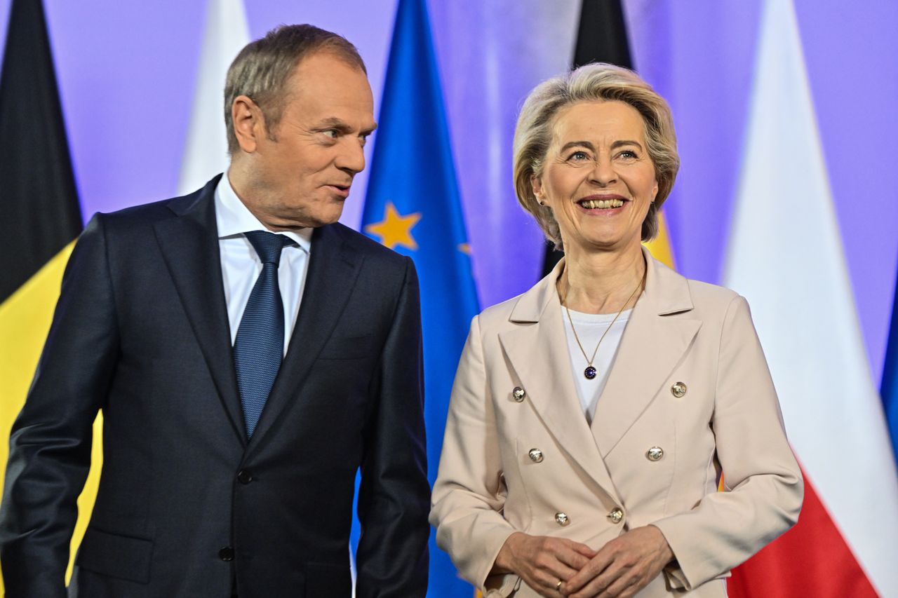 Komisja Europejska uruchomiła procedurę naruszenia prawa UE wobec Polski. Na zdjęciu (luty 2024) premier Donald Tusk i szefowa KE Ursula von der Leyen