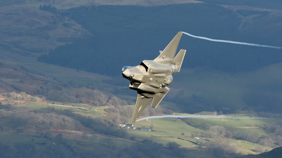 AF 19 5476 U.S. Air Force Lockheed Martin F-35A Lightning II of the 495th Fighter Squadron (Valkyries), 48th Fighter Wing heads through the Mach Loop. Thursday 20 January 2022.  (Photo by Jon Hobley/MI News/NurPhoto via Getty Images)