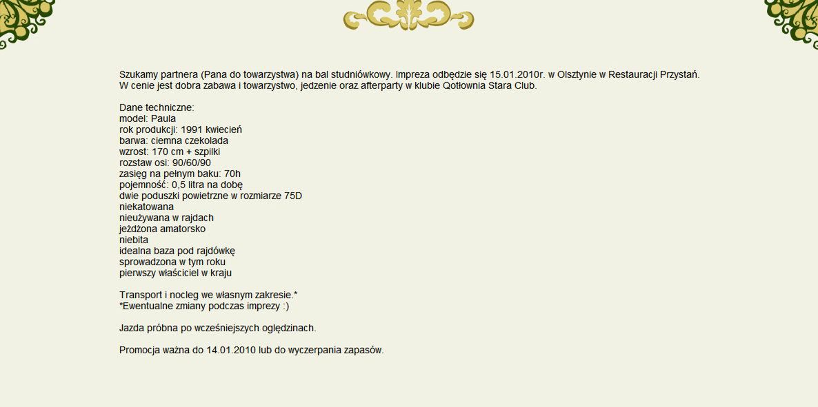 Szukała partnera na studniówkę. Przez Allegro 2