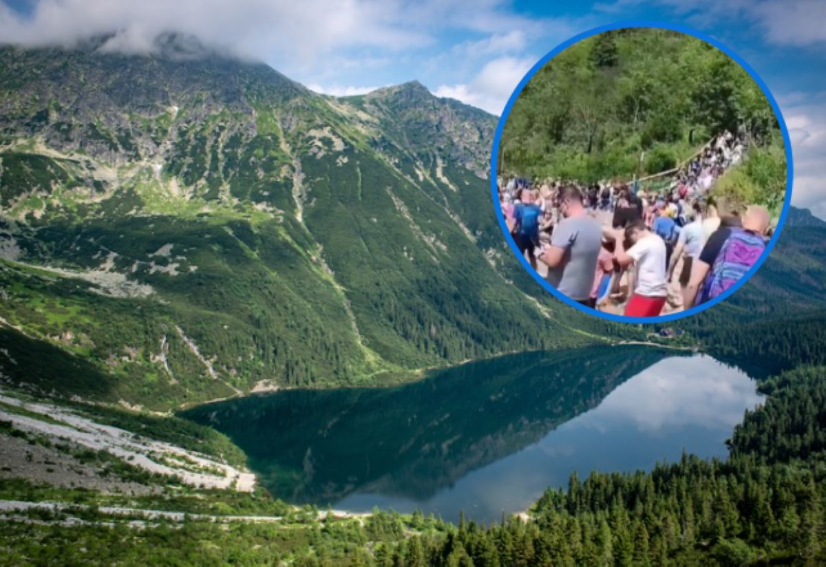 Tłumy turystów nad Morskim Okiem