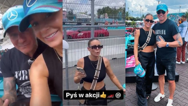 Małgorzata Rozenek i Radosław Majdan kibicują Hamiltonowi podczas wyścigu Formuły 1 w Miami: "MEGAJAZDA" (ZDJĘCIA)