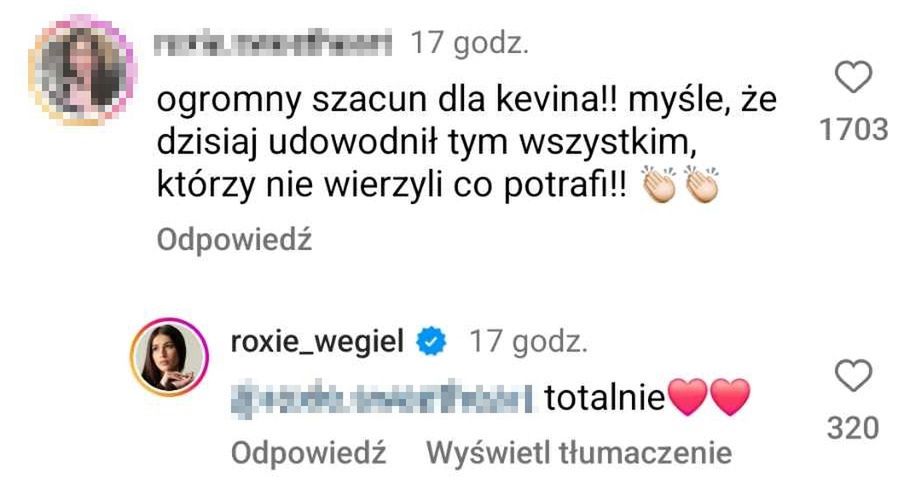 Roksana Węgiel reaguje na pozytywne komentarze pod adresem Kevina Mgleja