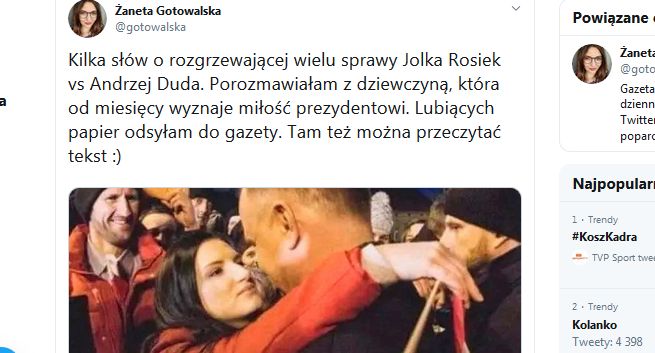 Krytyka tekstu „Gazety Wyborczej” o internautce wyznającej miłość Andrzejowi Dudzie. „Nie oceniam, przedstawiam fakty”