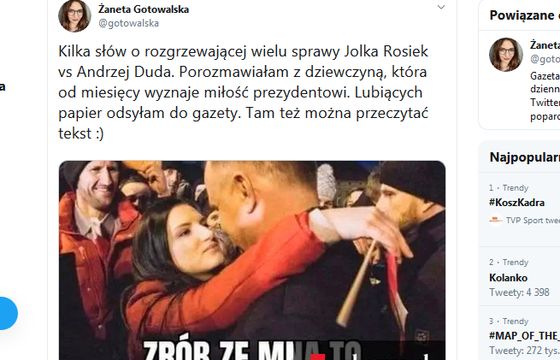 Krytyka tekstu „Gazety Wyborczej” o internautce wyznającej miłość Andrzejowi Dudzie. „Nie oceniam, przedstawiam fakty”
