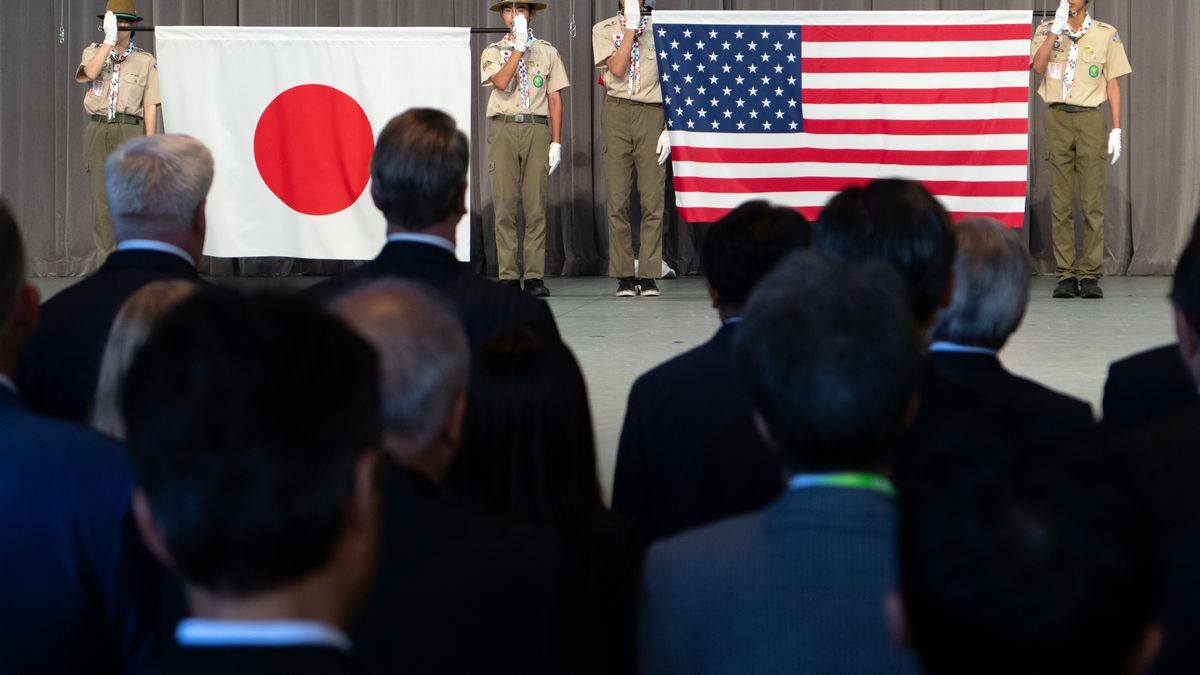 OSAKA, JAPAN - JULY 19: Guests attend a ceremony for U.S. National Day at the World Expo 2025 on July 19, 2025, in Osaka, Japan. U.S. Treasury Secretary Scott Bessent is leading a presidential delegation to the Expo as President Donald Trump has announced a 25 percent tariff on Japanese goods starting next month, unless a trade deal is reached between Japan and the U.S. (Photo by Tomohiro Ohsumi/Getty Images)