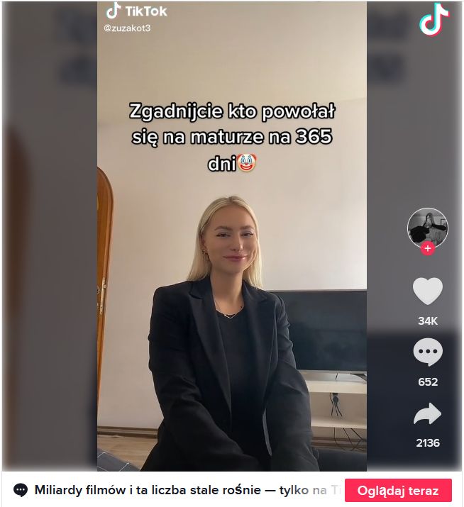 Screen z TikToka jednej z maturzystek