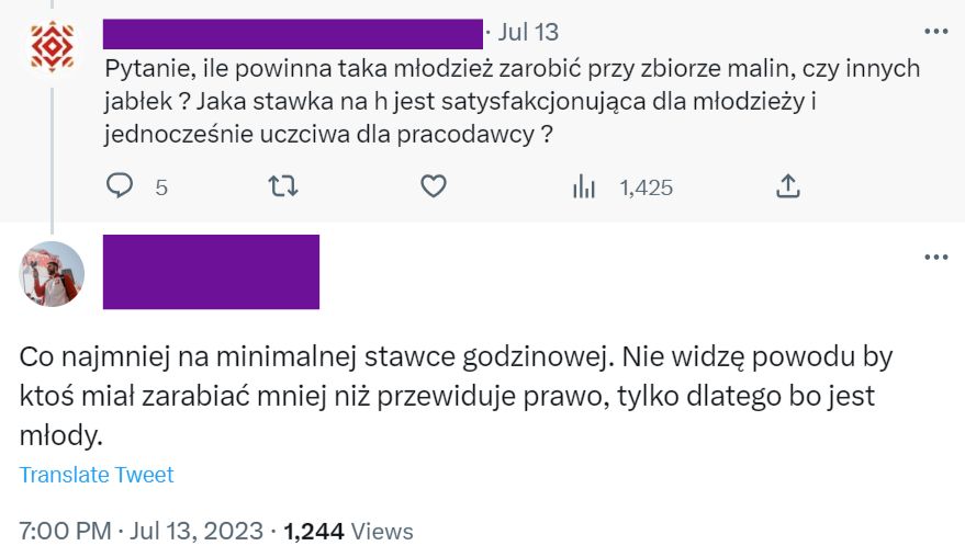 Ile młodzi ludzie powinni zarabiać przy zbiorach?