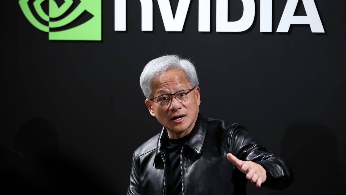 Jensen Huang, chief executive officer of Nvidia Corp., speaks to members of the media following the company's "Japan AI Ecosystem" reception in Tokyo, Japan, on Thursday, July 16, 2026. Japan is planning to buy 27,500 next-generation Rubin chips from Nvidia Corp. to build a homegrown foundational AI model for robots. Photographer: Kiyoshi Ota/Bloomberg via Getty Images