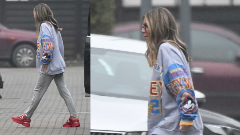 Zaspana Małgorzata Rozenek wędruje do samochodu