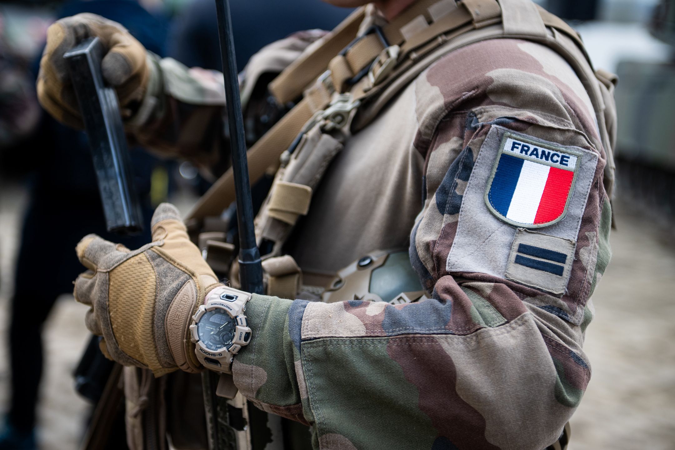 KORZENIEWO, POLAND - MARCH 4: French army badge seen during the NATO Dragon 24 military exercise on March 4, 2024 in Korzeniewo, Poland. Dragon 24 is a key element of NATO maneuvers as part of Steadfast Defender 24. About 20 thousand troops of 10 different countries take part of exercises. (Photo by Mateusz Slodkowski/DeFodi Images News via Getty Images)