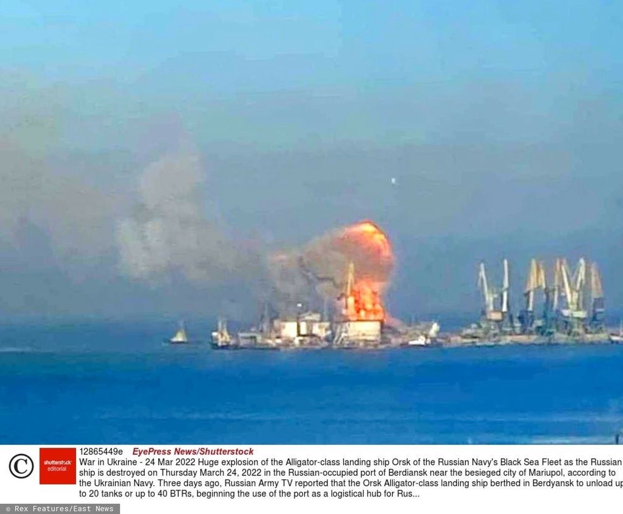 Explosion and fire on the Russian ship