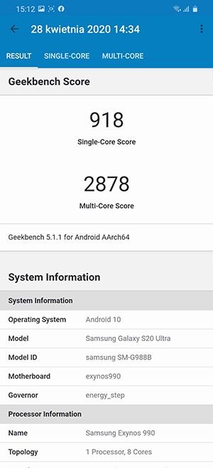 Samsung Galaxy S20 Ultra - Geekbench 5