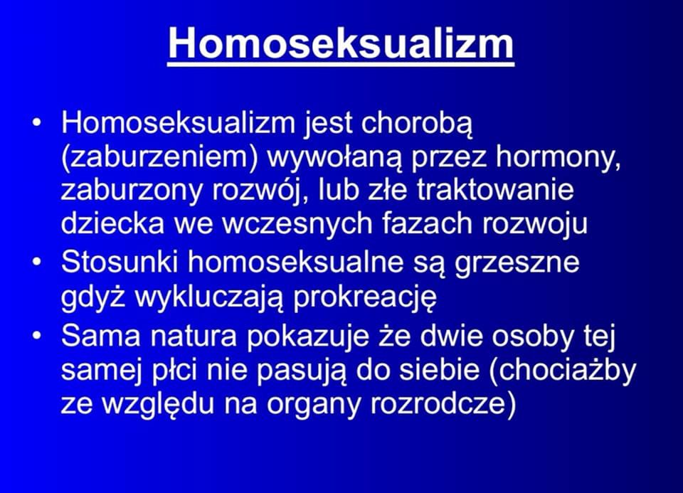 Autor prezentacji nazywa homoseksualizm "chorobą"