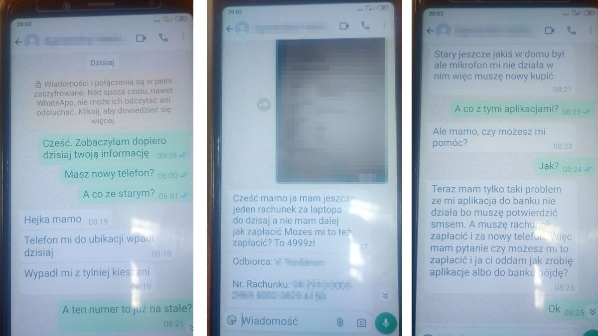 zdjęcia telefonu z rozmowy z oszustem