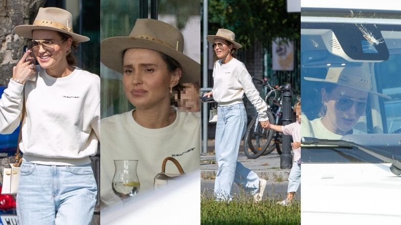 Marina Łuczenko ucztuje w restauracji z Liamem i suczką Nalą