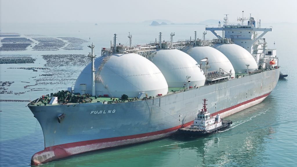 Global Natural Gas Demand Increases
A large LNG (liquefied natural gas) carrier is assisted by a tugboat as it docks in Yantai, Shandong province, China, on February 14, 2025. (Photo by Costfoto/NurPhoto via Getty Images)
NurPhoto
marine, energy, maritime, export, trade, costfoto, industry., port, infrastructure, vessel, nurphoto, berthing, logistics, navigation, february 14, lng, china, chn, import, carrier, fuel, docks