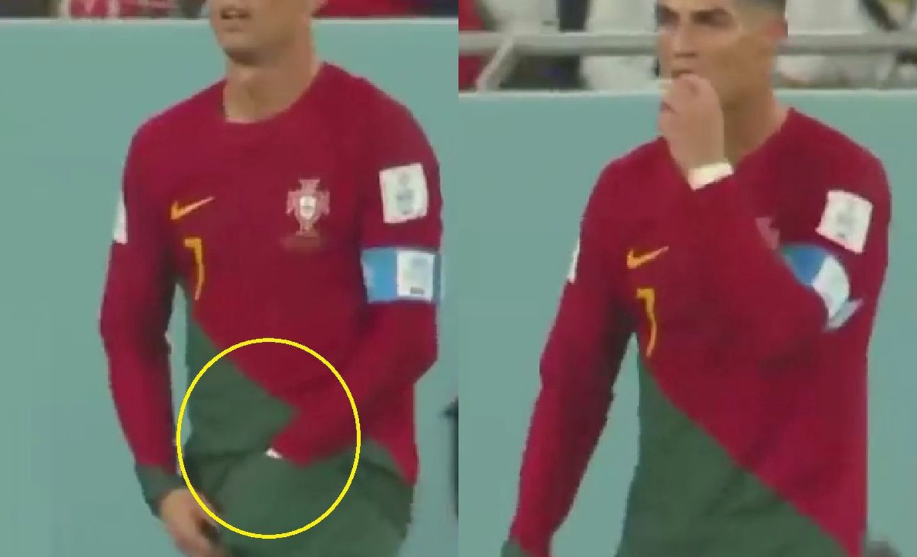 Włożył rękę w spodnie i to zjadł. Cristiano Ronaldo przyłapany